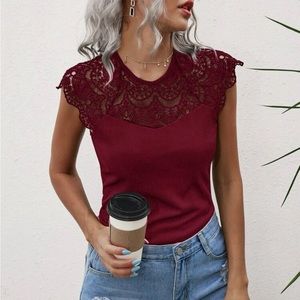 Maroon Lace Detail Top